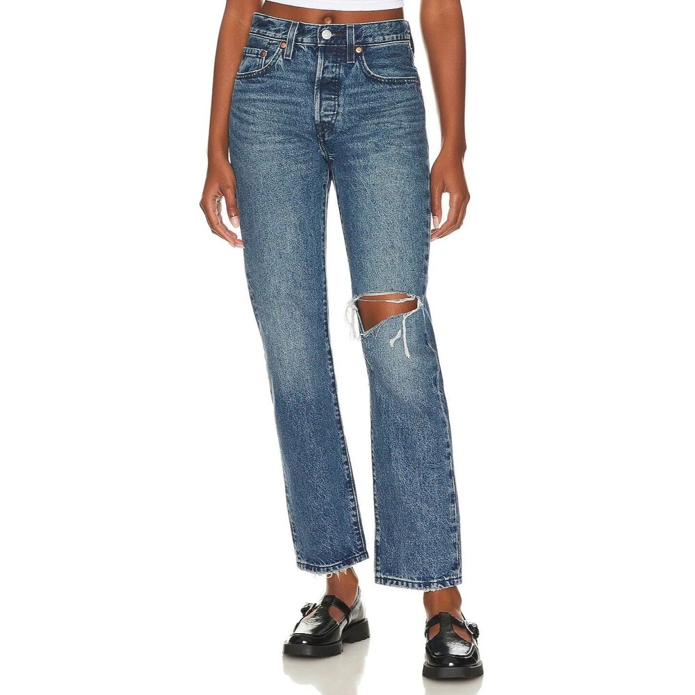 Levis Premium Womens 501 Original Fit Denim Jeans 30 Blue Hi Rise Button Fly New
